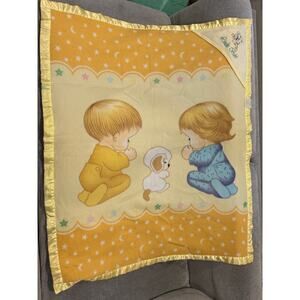 Lindo Bebe Cherub Praying Puppy Dog Blanket Vintage Manta Anita